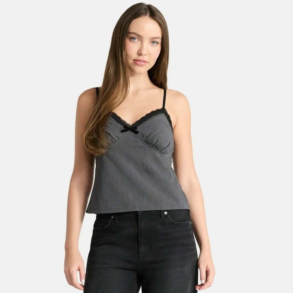 Babydoll Y2K‎ Vibe Sweetheart Tank Top  XXL Charcoal Gray Cami Lace Trim 2XL NWT - Picture 3 of 10